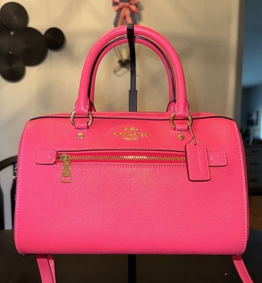 Coach Rowan Satchel Bold Pink Cross Grain Leather Crossbody Bag