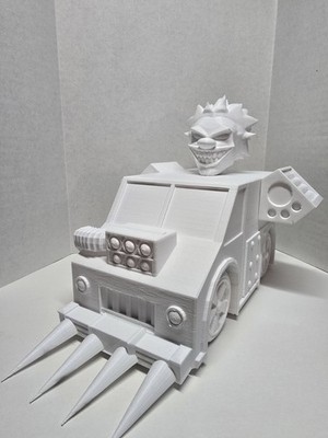 Large TWISTED METAL 4 SWEET TOOTH 3D PRINTED PAINTABLE MODEL WITH ROLLING WHEELS
