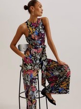 TED BAKER Orta Floral Print Wide Leg Jumpsuit, Black/Multi Size 2 RRP £195 BNWOT