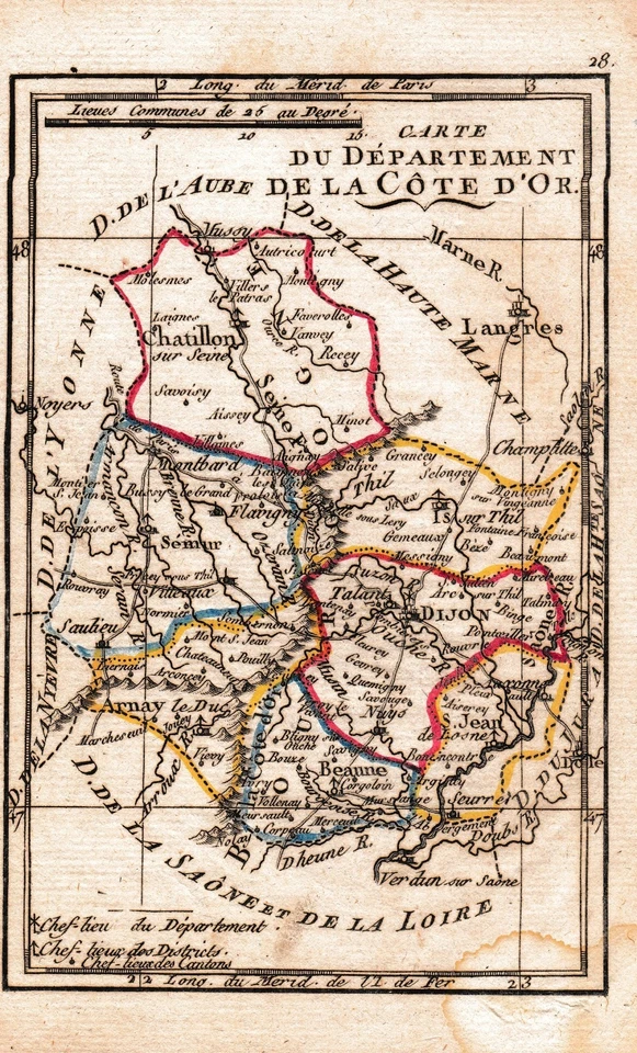 Carte Géographique XVIIIe Département Aube Côte D'Or 1793 Révolution Française - Photo 2/4