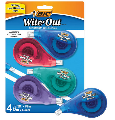 BIC Wite-Out Brand EZ Correct Correction Tape, 39.3 feet, 4-Count Pack of White