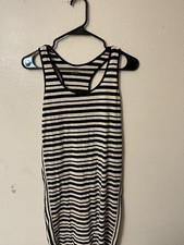 Loft Black White Stripe Racerback Dress Resortwear Beachy Multicolored M