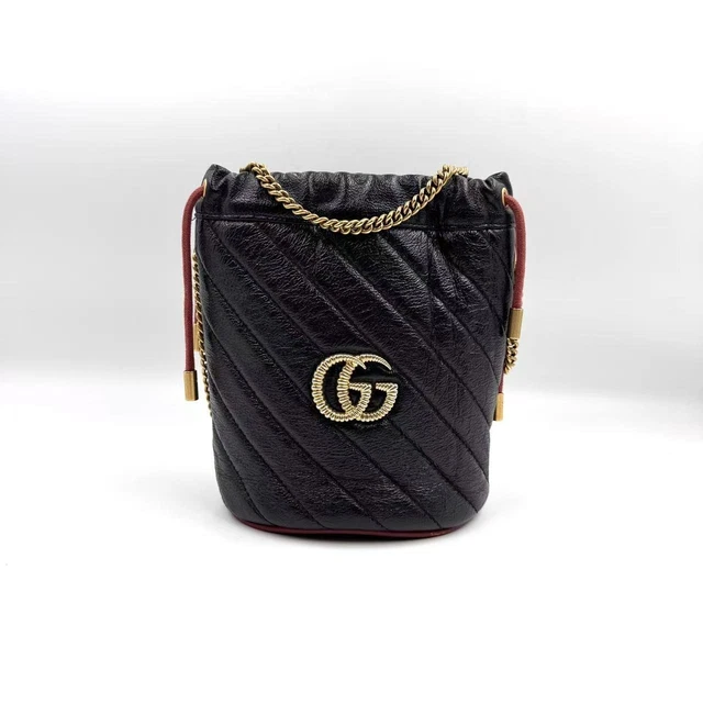 11.05 020 Gucci GG Marmont Black Leather Bucket Bag