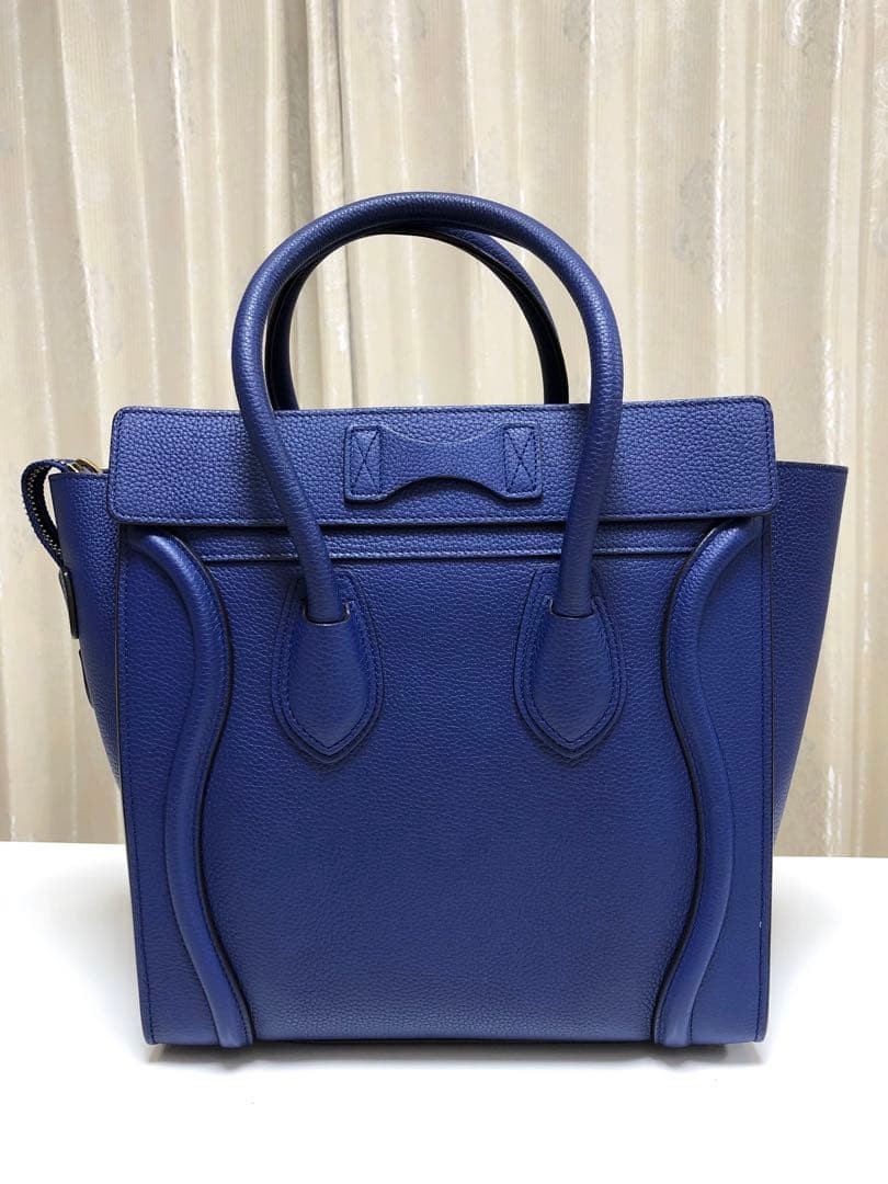Celine Luggage Micro Shopper Leather Bag Indigo Gold Used image 2