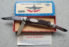 BOKER GREAT AMERICAN STORY 1771 4TH OF JULY STOCKMAN KNIFE, JIG BROWN DELRIN NOS
