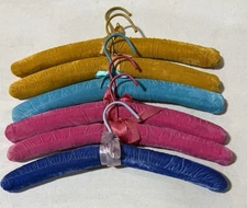 Lot of 6 Vintage Multicolor Padded Velour-feel Hangers w/ Ribbons