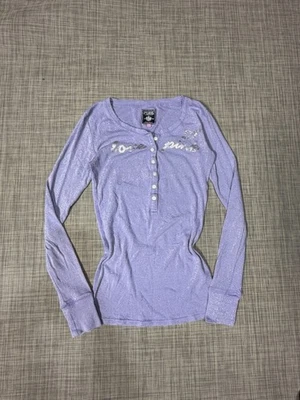 Victoria's Secret Love Pink Y2K Women’s Purple Henley Long Sleeve Shirt Size S - Image 1 of 4