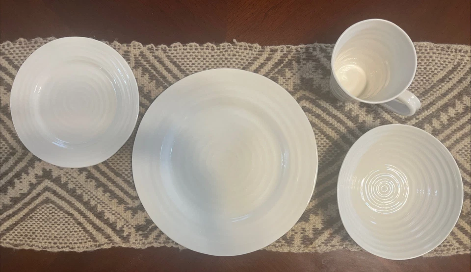 Portmeirion Sophie Conran 4-Pc Place Setting White Dinner Salad Plate Bowl Mug - Image 2 of 4