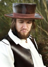 Mittelalter-Hut aus Leder mit breiter Krempe, braun Lederhut, Mittelalter Kostüm