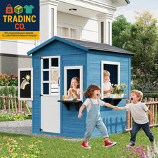 Wooden Kids Outdoor Playhouse with Chalkboard, Playhouse for Kids with Windows,