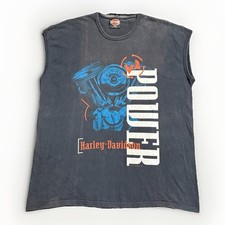 Sz L- Vintage 90s Harley Davidson York V2 Power sleeveless shirt men  s black USA