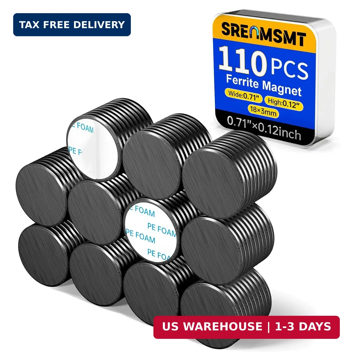Ceramic Magnets, 110 Pack Strong Round Magnets with Adhesive Backing, Small Magn
