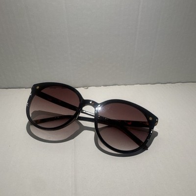 Women s Round Oversized Sunglasses Black Plastic Frame Brown Gradient Lenses