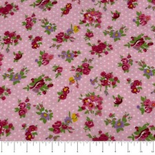 Pink Flowers  Dots Flannel Fabric