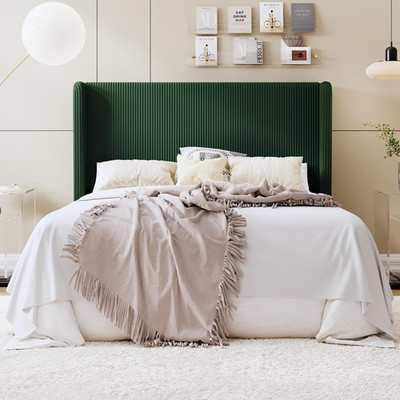 Queen Size Dark Green Corduroy Platform Bed with Storage & Tufted Headboard