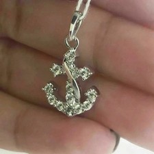 2Ct Round Cut Lab-Created Diamond Anchor Pendant Necklace 14k White Gold Plated