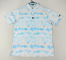 Bad Birdie Polo Shirt Mens XL Blue Pastel Cloud Print Golf Performance Stretch