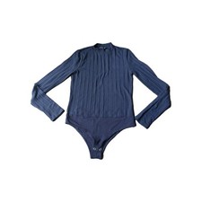 J Crew Navy Blue Ribbed Bodysuit Sz S Long Sleeves Stretch Capsule Minimalist