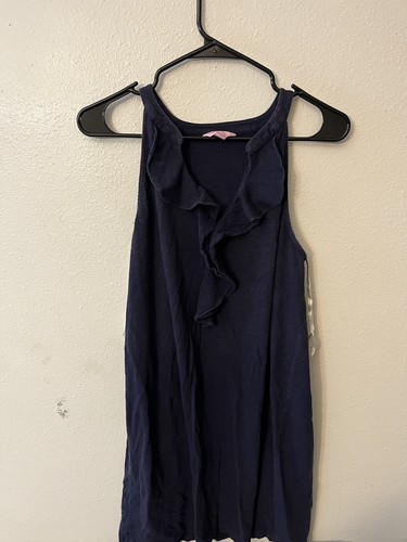 Lilly Pulitzer Shay Dress Women's Sleeveless Tank Navy Blue Size Large Ruffle