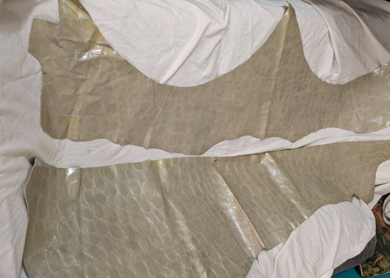 A Lot Of Two Pearlized Snakeskin Embossed pattern Leather Golden Remnants 2 lbs
