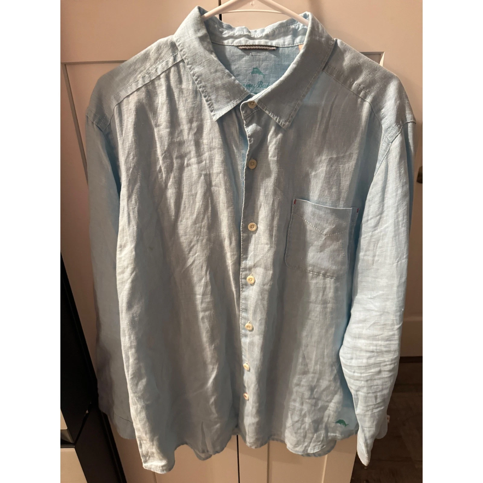 Tommy Bahama Relax Mens Large Light Blue 100% Linen Long Sleeve Button Down