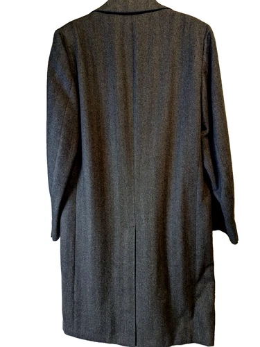 Vintage Men Wool Overcoat 42 R Charcoal Grey Herringbone Dewmoor Malcolm Kenneth image 15