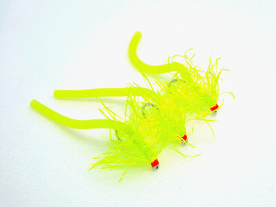 3 Forellen Fluo Yellow Glow Squirmy Würmer Größe 10 Stachelfliegen 2476