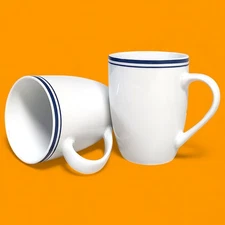 2pc Set Amazon Basics Cafe Stripe Blue / White Coffee Cups/ Mugs 4"