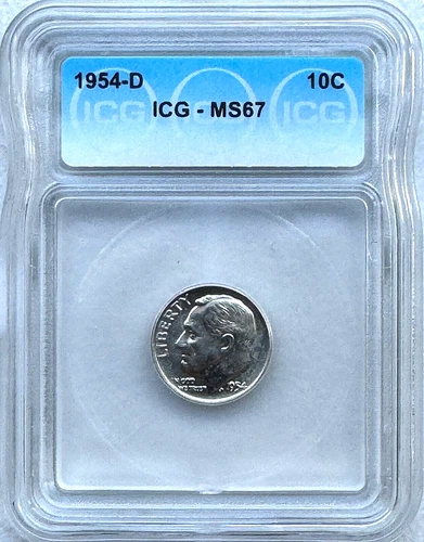 1954-D ROOSEVELT SILVER DIME - ICG MS67 - FREE SHIPPING!