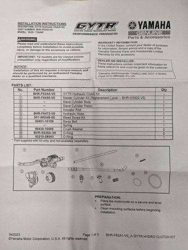 Kit de embrague hidráulico genuino Yamaha YZ450F GYTR 2023-2025 BHRF63A0V000 - Imagen 3 de 5