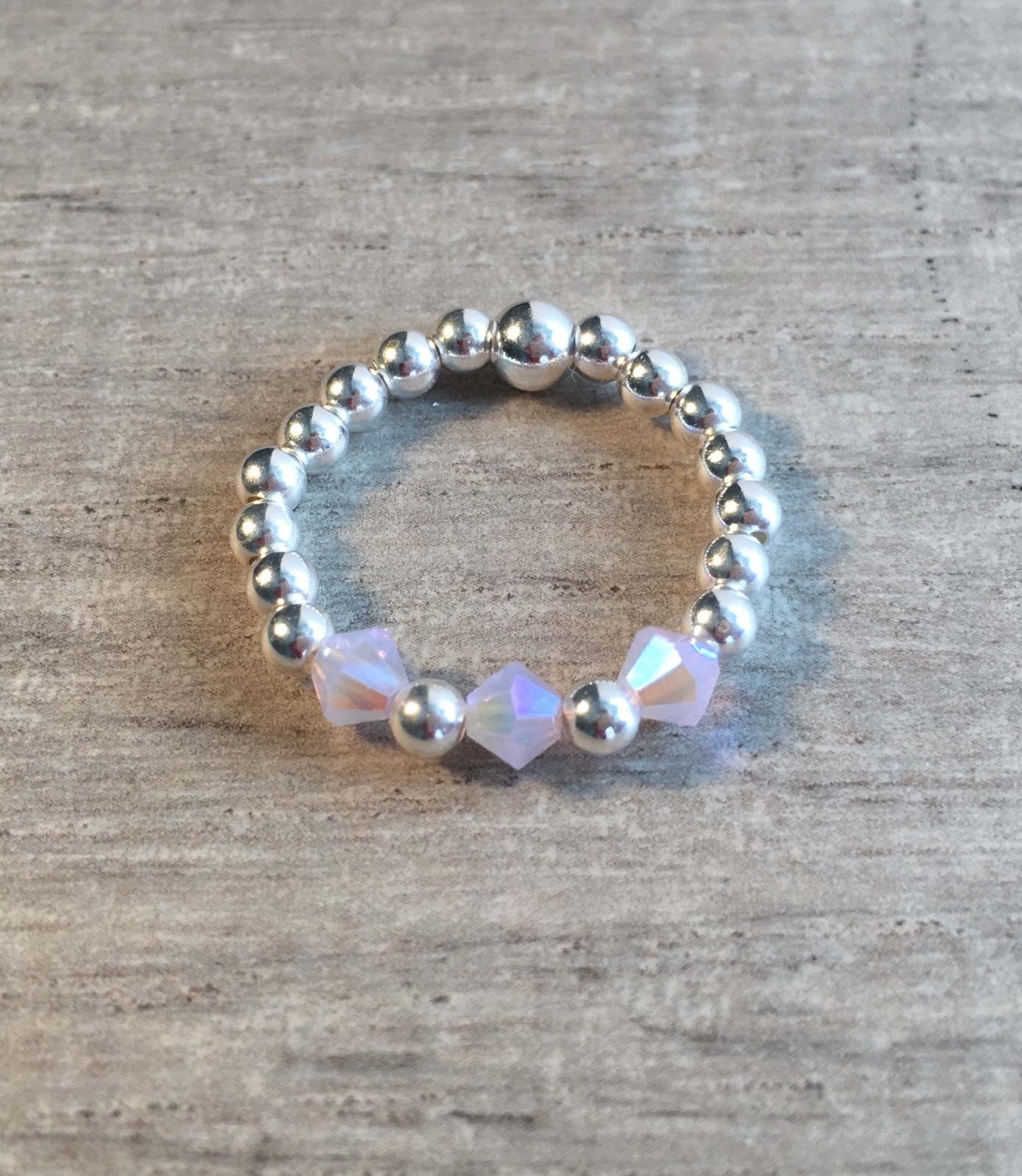 STERLING SILVER BEADED STRETCH STACKING RINGS WITH LILAC CRYSTAL BEADS ...
