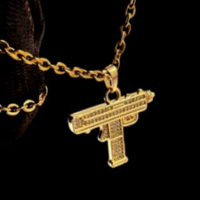 Collana mitraglietta Uzi color oro brillantata urban hip hop rapper uomo e donna