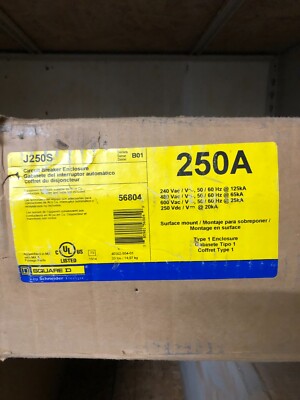 SCHNEIDER SQUARE D J250S Circuit Breaker NEMA-1 Enclosure 250 Amp Max