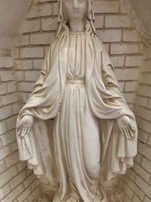 Giant - Mary Old Vintage Miraculous Mary Built In Grotto Cement Garden