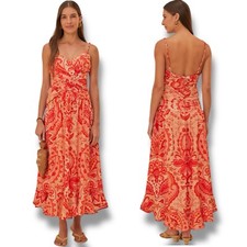 Farm Rio Red Jaipur Crossover Linen Blend Maxi Sundress Women’s Size Small NEW