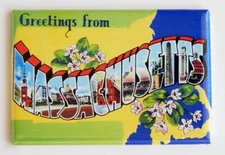 Greetings from Massachusetts FRIDGE MAGNET travel souvenir "style B"