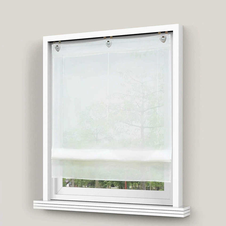 Transparent Raffrollo mit Ösen Raffgardinen Küchengardinen Voile Vorhang Modern - Bild 3 von 4