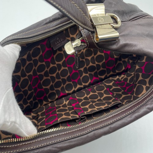 Gucci Hobo Bolso de Hombro Bolso de Mano Cresta Logo Cinta Cuero Marrón 181492 Auténtico - Imagen 14 de 24