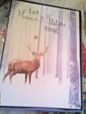 Box of 14 Christmas Greeting Cards w/ Envelopes Snowy Forest Reindeer 5X7 NEW