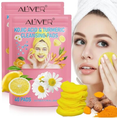2X Turmeric Kojic Acid Pads Turmeric&Kojic Cleansing Pad Facial Sponges Exfoliat