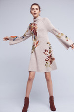  NEW Anthropologie Knitted & Knotted Embroidered Petals Swing Dress Size M LP L