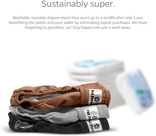Pet Parents 3-Pack Washable Premium Female Dog Diapers, Rustic/Gray/Black, M - Picture 7 of 10