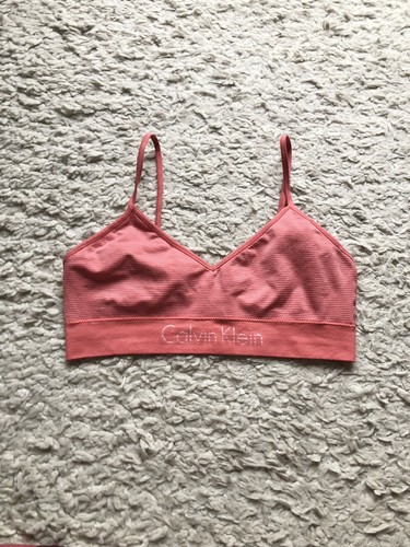 Calvin Klein Streifen Sport-BH Crop Top Bustier Bralette Gym Jogging M Rosa Weiß - Bild 2 von 6