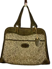 VINTAGE FRENCH LUGGAGE COMPANY RARE KHAKI & WHITE TWEED CARRY TOTE MAKEUP BAG