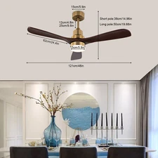 48 Inch 3 Colors LED Ceiling Fan Light w/ Remote Control Fan Light Timer 40W