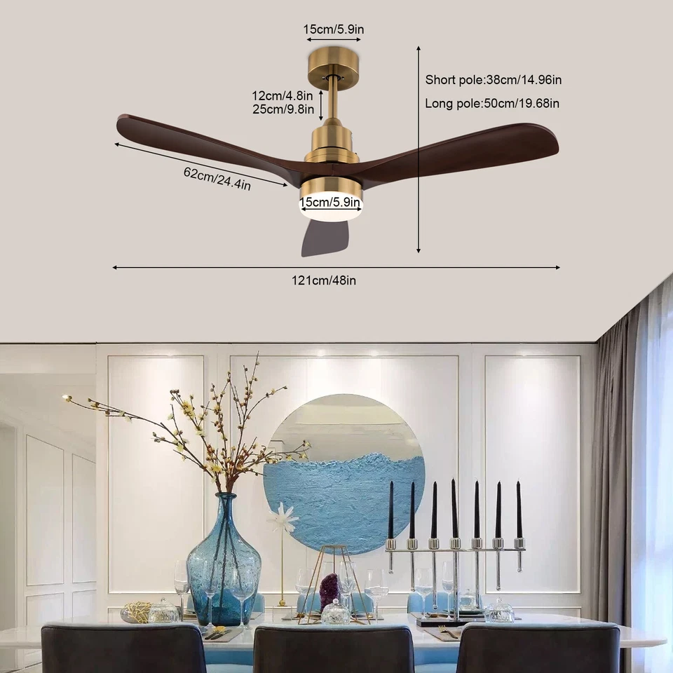 48 Inch 3 Colors LED Ceiling Fan Light w/ Remote Control Fan Light Timer 40W - Image 4 of 4