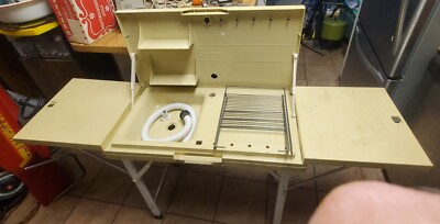Vintage Camping Kitchen Portable Folding Counter Sink & Game Table