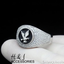 Men 925 Sterling Silver Icy Bling Cz Silverblack 3d Eagle Ringasr197 Men 925 Sterling Silver Icy Bling Cz Silverblack 3d Eagle Ringasr197