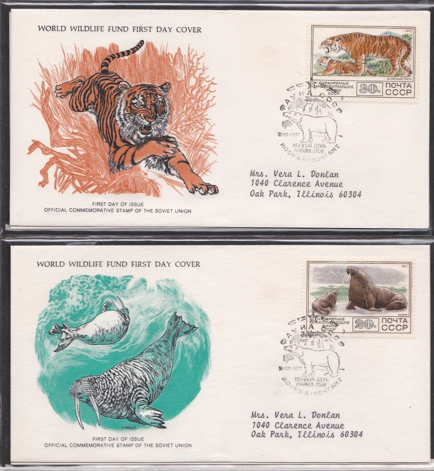 RUSSIA 1977 3 FIRST DAY COVERS WORLD WILDLIFE FUND WWF + CARDS + CACHET - Image 2 of 3