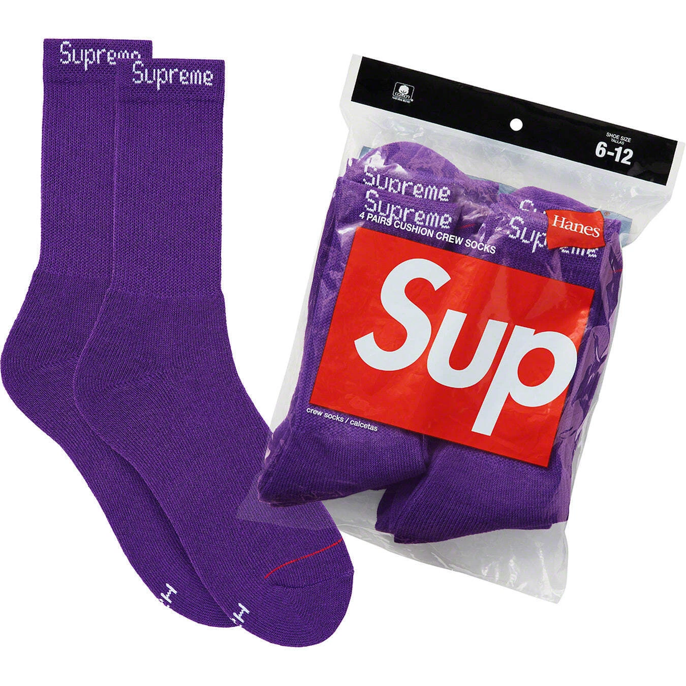 Chaussettes Supreme x Hanes Crew (lot de 4) couleur violet (neuves) taille unique 6 12